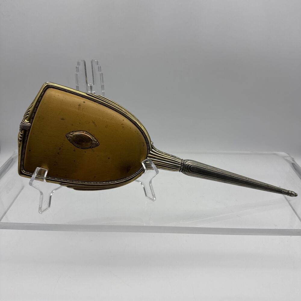 Vintage Art Deco Copper & Gold Finish Beveled Hand Mirror Dresser Decor